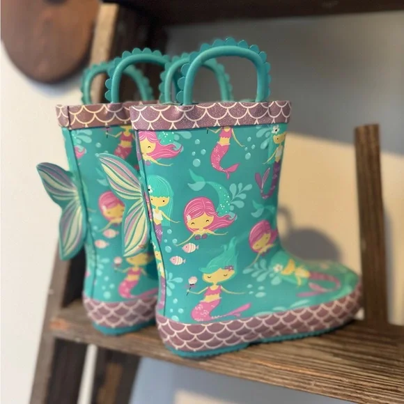 🧜‍♀️ Fleece Lined Mermaid Rain Boots | Kids 9/10 🧜‍♀️ Warm and cozy! - Picture 6 of 8